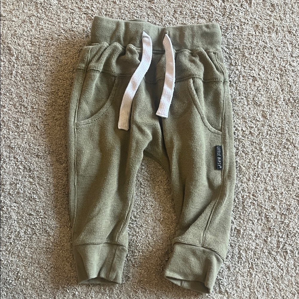 Little Bipsy Olive Green Joggers with White Drawstring